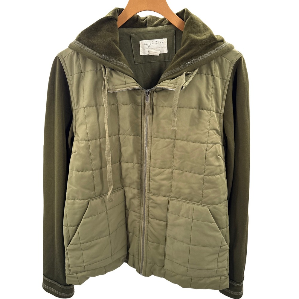 Evy's Tree The Scout Puffer Jacket Medium Olive Green Quilted Hooded Full Zip